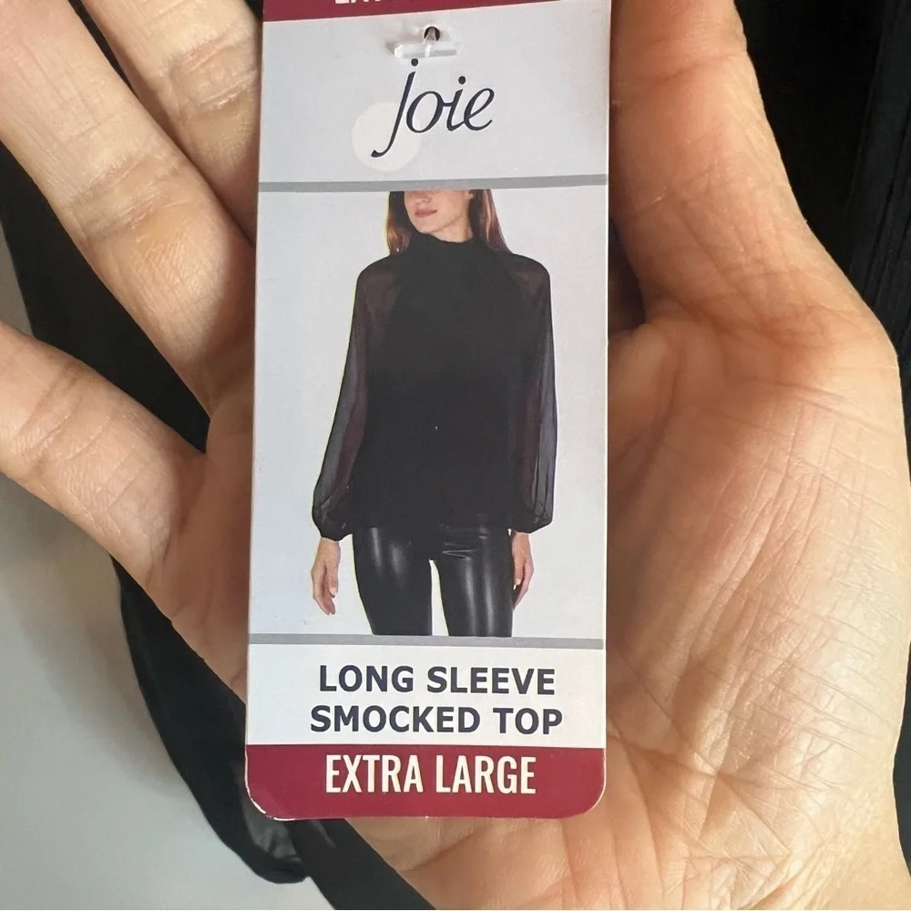 NWT Joie Limited Edition Semi Sheer Black Long Sleeve Smocked Top Womens Sz XL